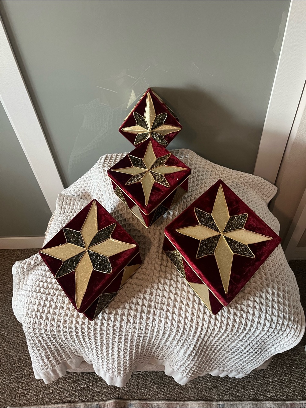 Vintage Velvet Star Harlequin Ornament & nesting boxes CHRISTMAS IN AUGUST391  -